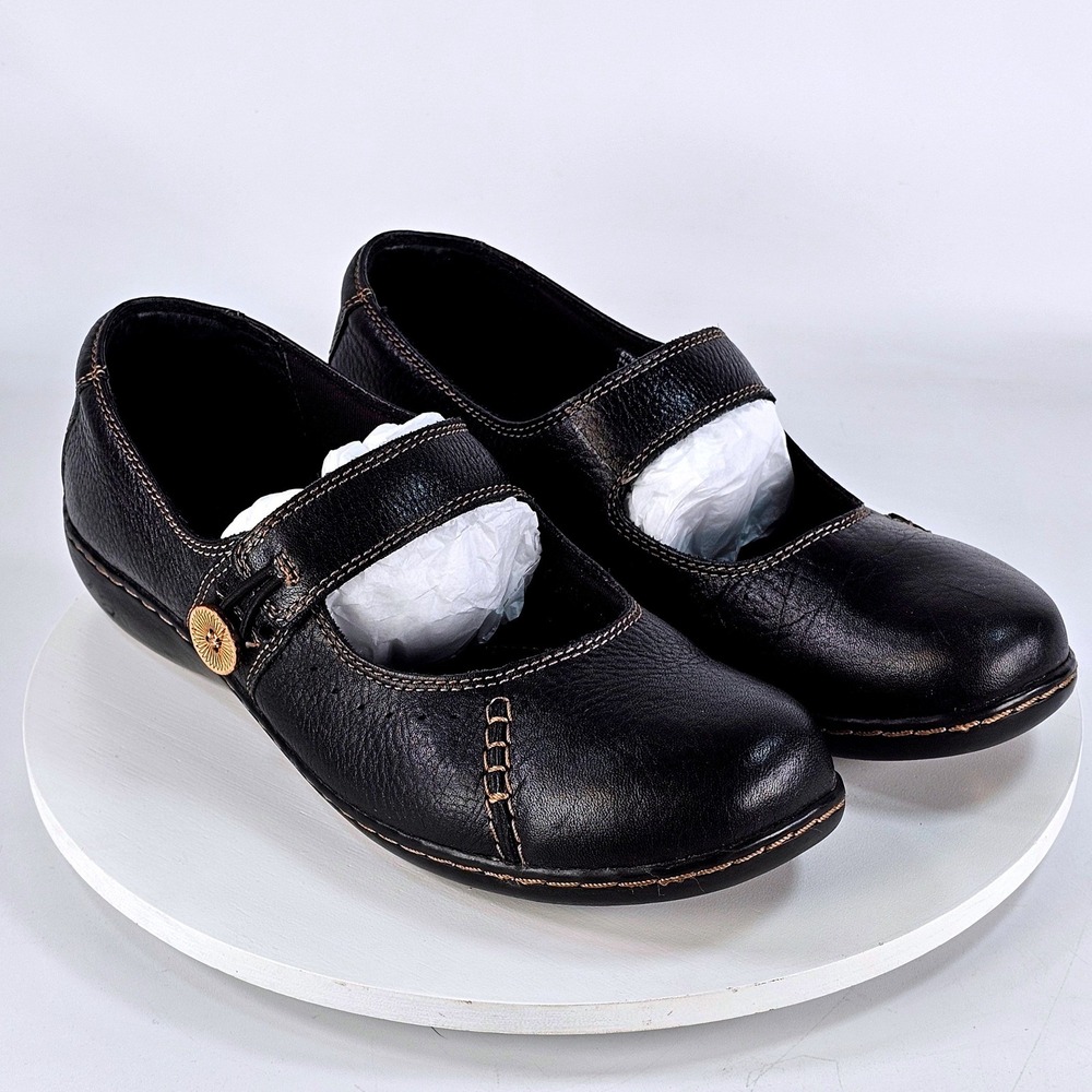Clarks Bendables Womens Black Leather Mary Jane Flats 67768 Size 10M